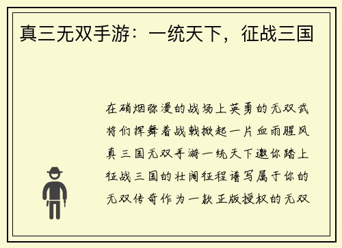 真三无双手游：一统天下，征战三国